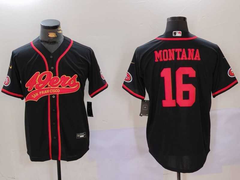 Mens San Francisco 49ers #16 Joe Montana Black With Patch Cool Base Stitched Baseball Jerseys->san francisco 49ers->NFL Jersey